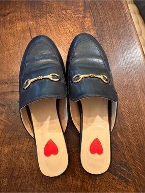 ARQ Black Leather Mule Loafers with Gold Hardware
